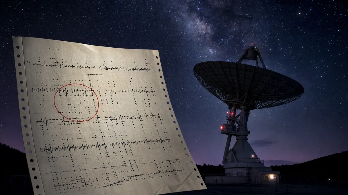 Le signal Wow! de 1977 : le code 6EQUJ5 entouré de rouge