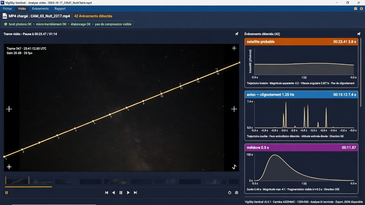 Analyse vidéo Sentinel : trajectoire et courbe lumineuse